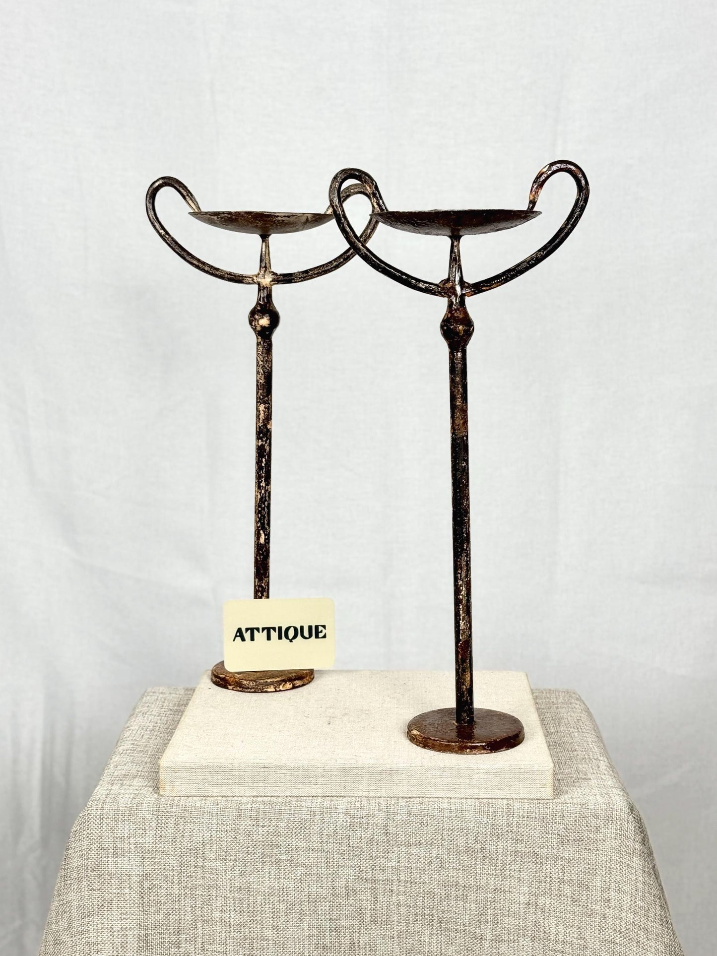 Pair of Wrought Iron Candle Holders | Vintage Rustic Candle Holders | Primitive Iron Candlesticks