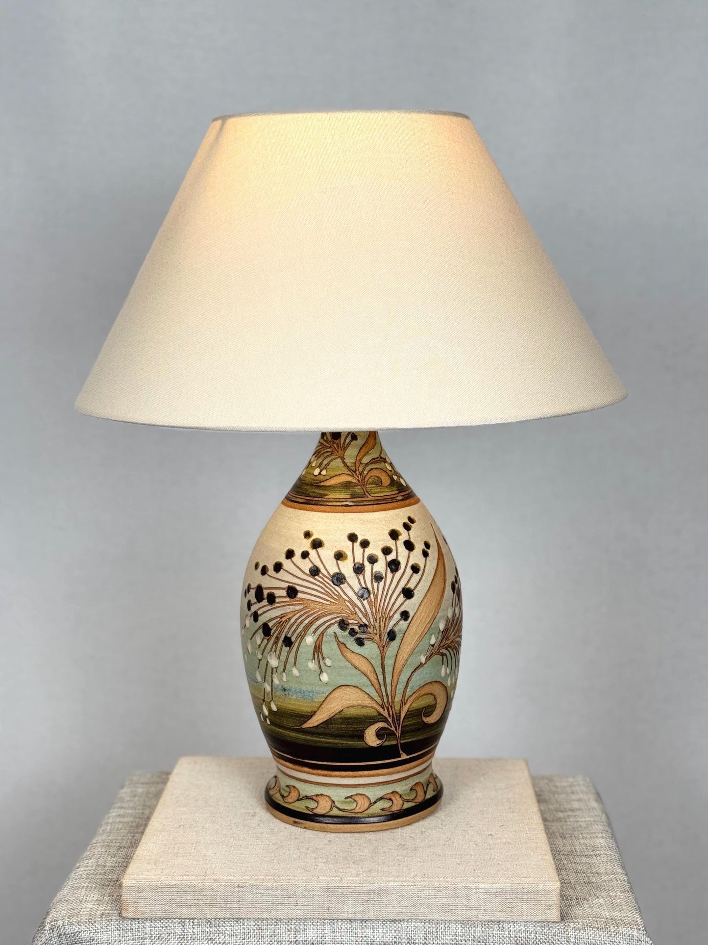 Mid Century Ceramic Table Lamp | Vintage Hand Painted Botanical Lamp | Studio Pottery Lamp