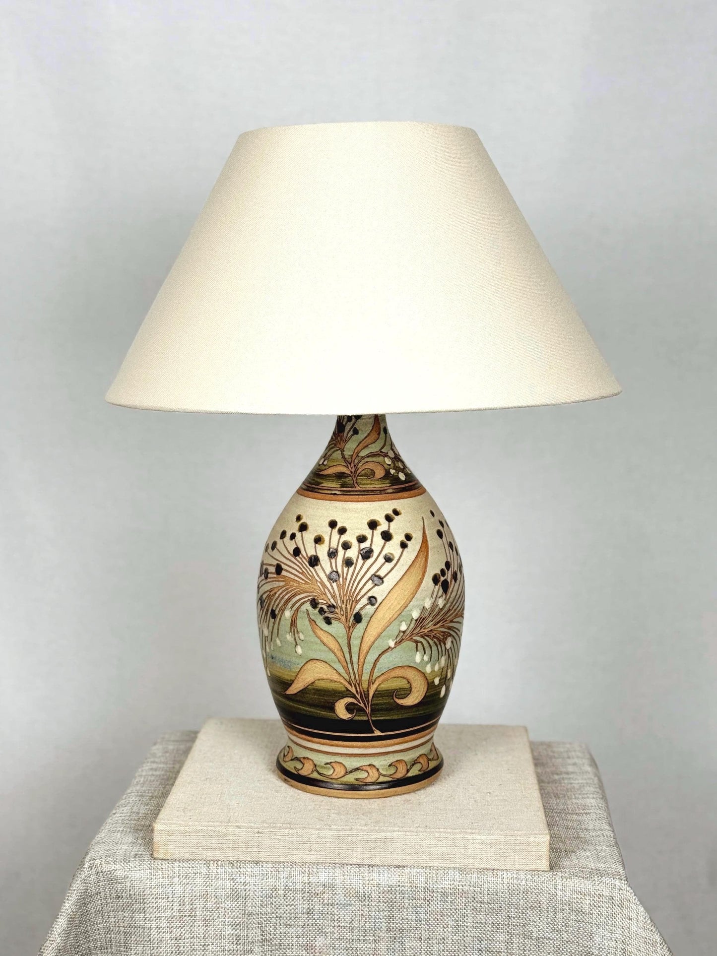 Mid Century Ceramic Table Lamp | Vintage Hand Painted Botanical Lamp | Studio Pottery Lamp