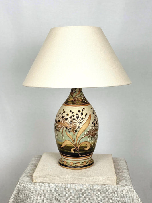 Mid Century Ceramic Table Lamp | Vintage Hand Painted Botanical Lamp | Studio Pottery Lamp