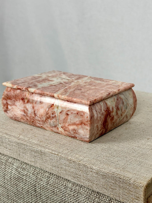 Vintage Pink Marble Trinket Box | Solid Stone Jewellery Box | Decorative Marble Storage Box