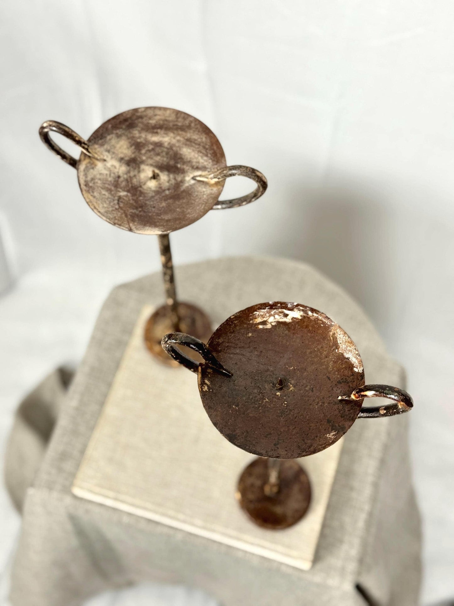Pair of Wrought Iron Candle Holders | Vintage Rustic Candle Holders | Primitive Iron Candlesticks
