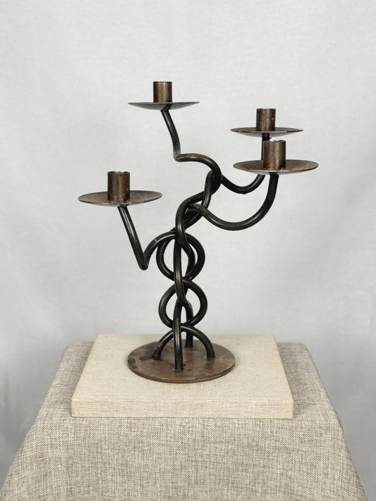 Brutalist Twisted Iron Candelabra