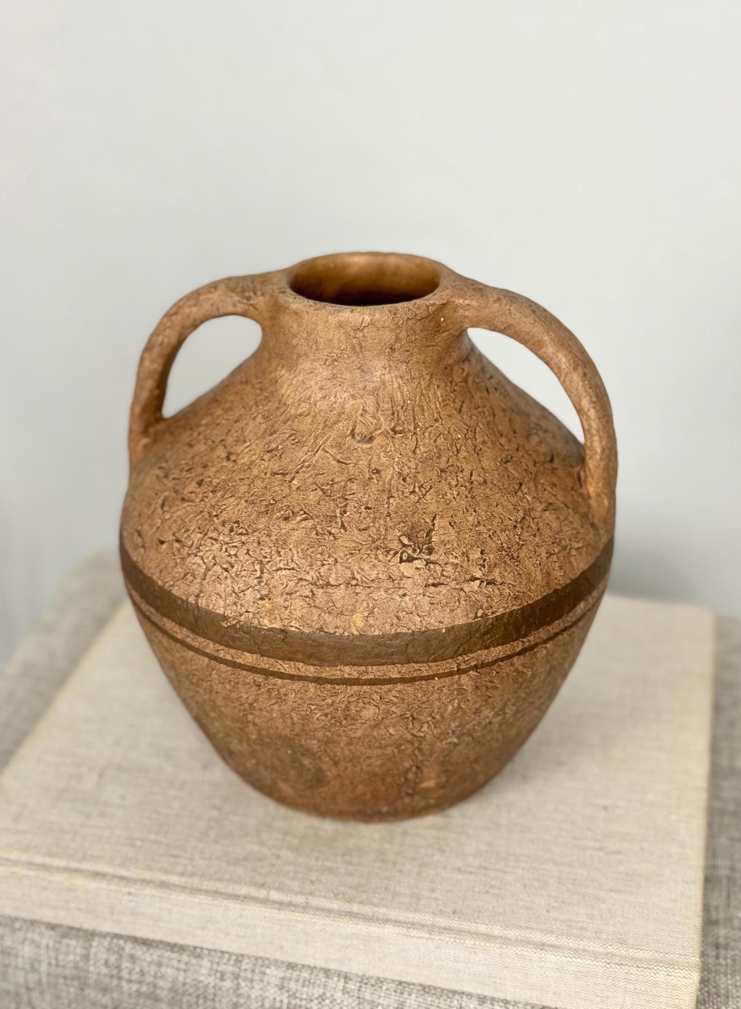 Vintage Pottery Vessel with Handles | Rustic Ceramic Vase | Vintage Amphora