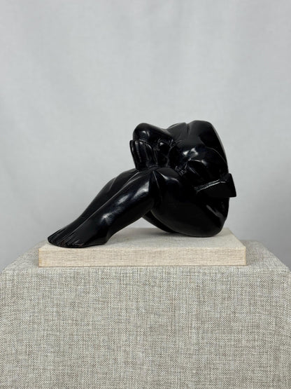 Modernist Weeping Man Wood Sculpture