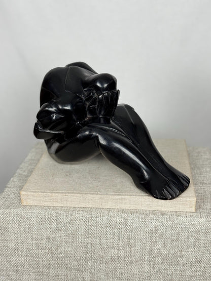 Modernist Weeping Man Wood Sculpture