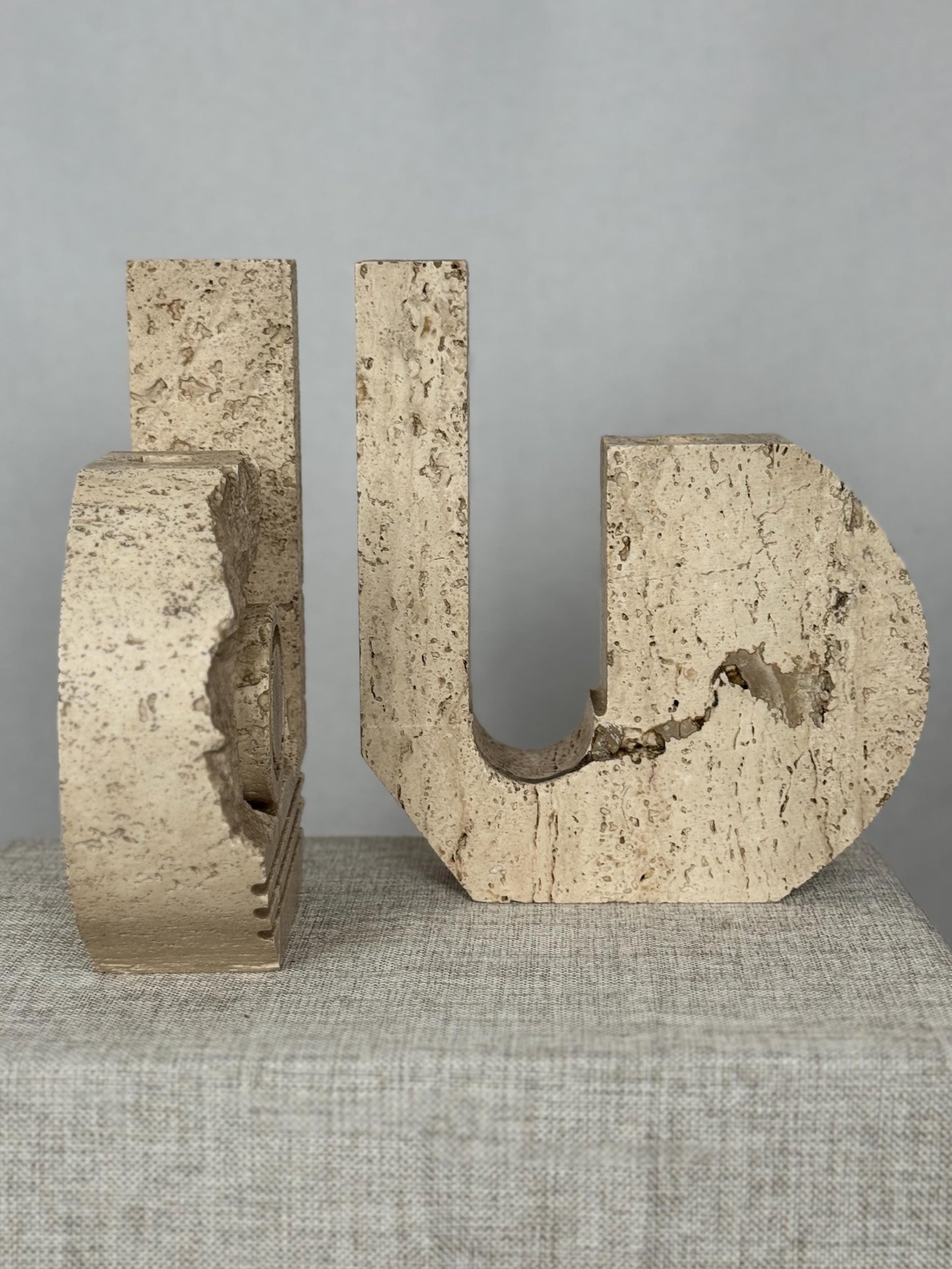 Italian Travertine Candle Holder Pair, Fratelli Mannelli Style