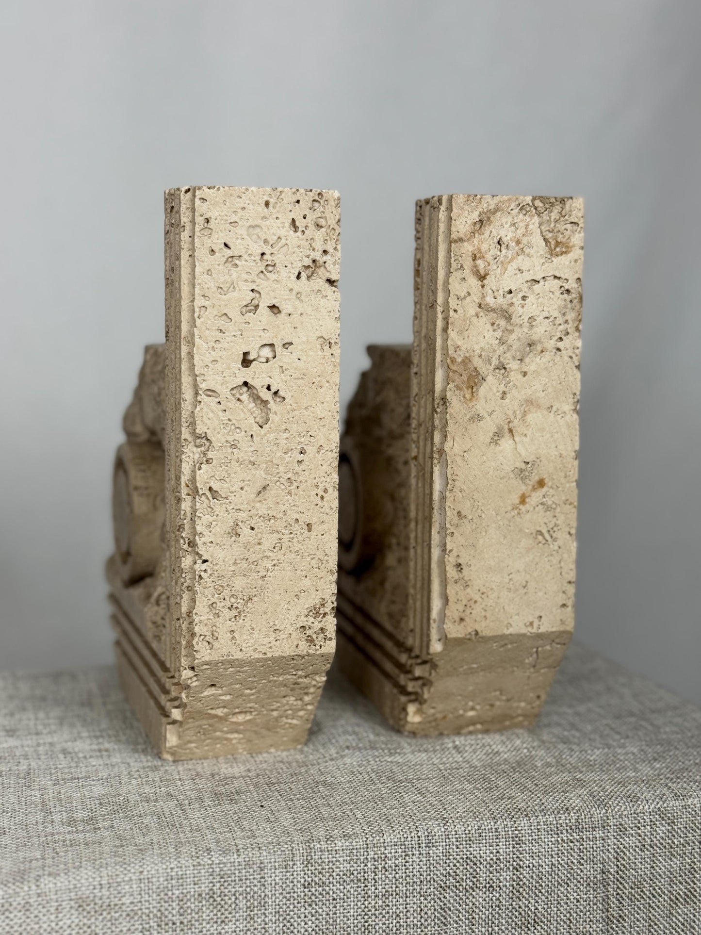 Italian Travertine Candle Holder Pair, Fratelli Mannelli Style
