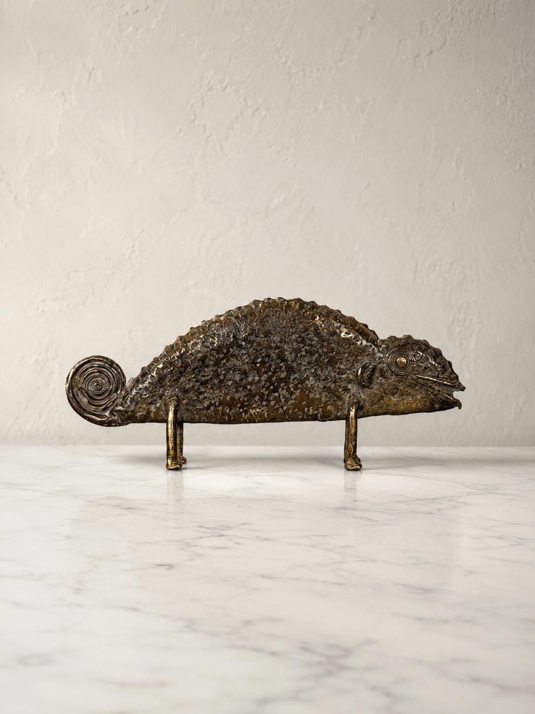 Burkina Faso Bronze Chameleon Sculpture, West African