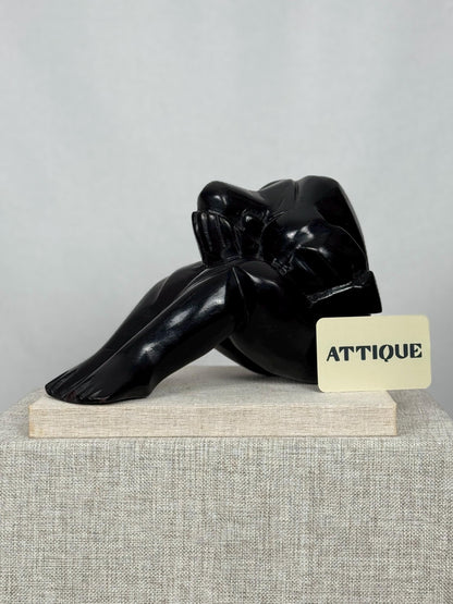 Modernist Weeping Man Wood Sculpture