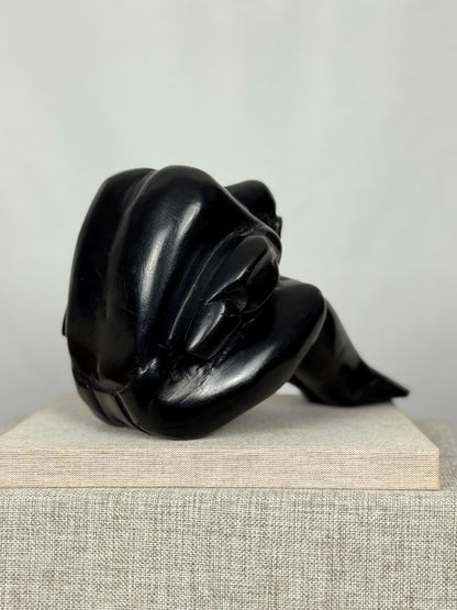 Modernist Weeping Man Wood Sculpture