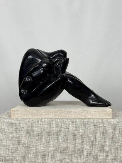 Modernist Weeping Man Wood Sculpture