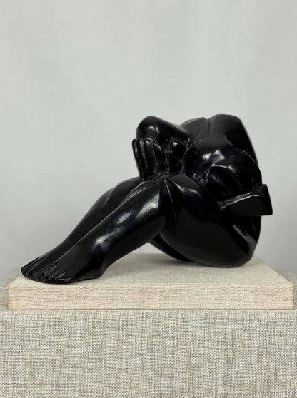 Modernist Weeping Man Wood Sculpture