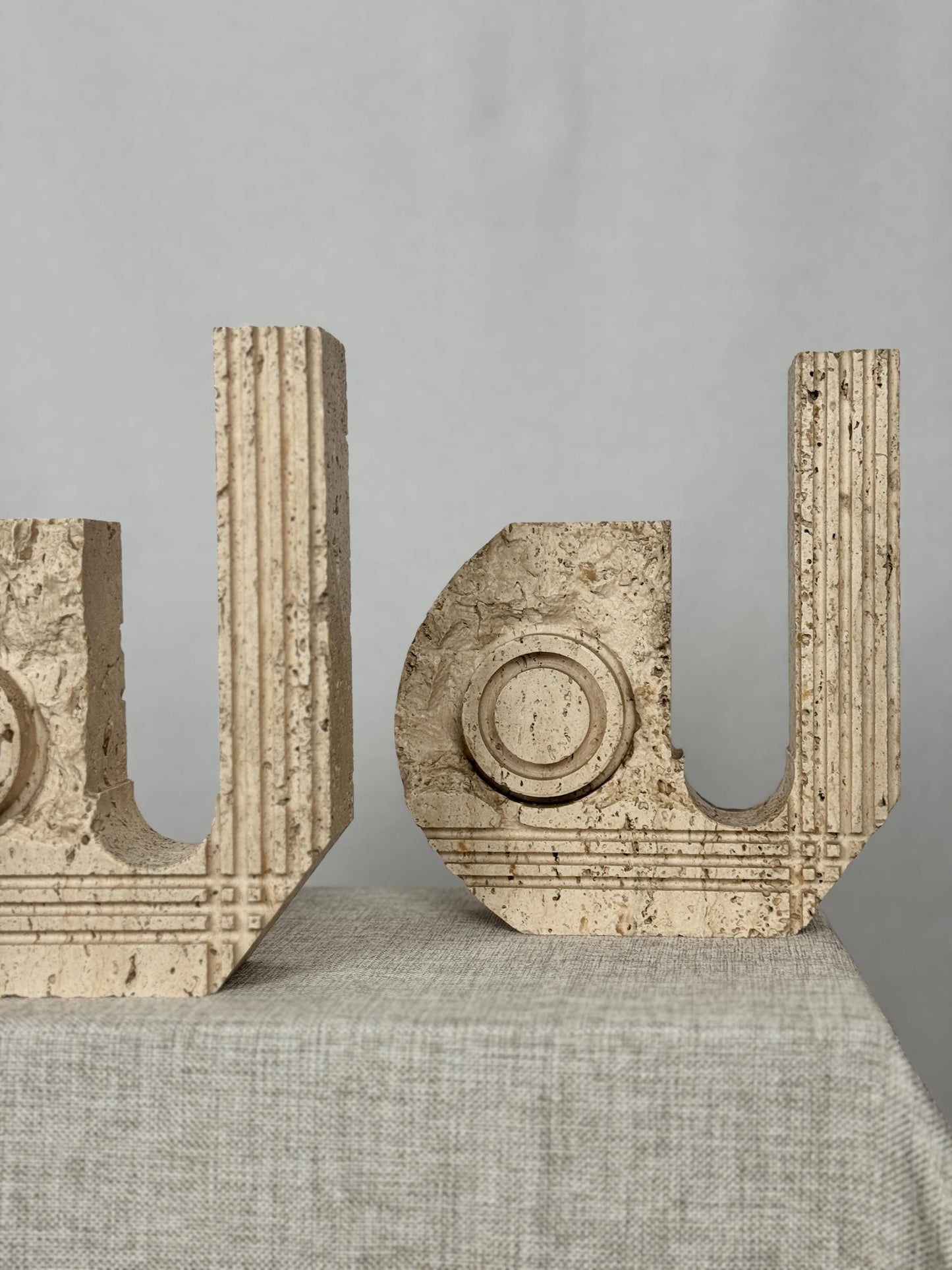 Italian Travertine Candle Holder Pair, Fratelli Mannelli Style