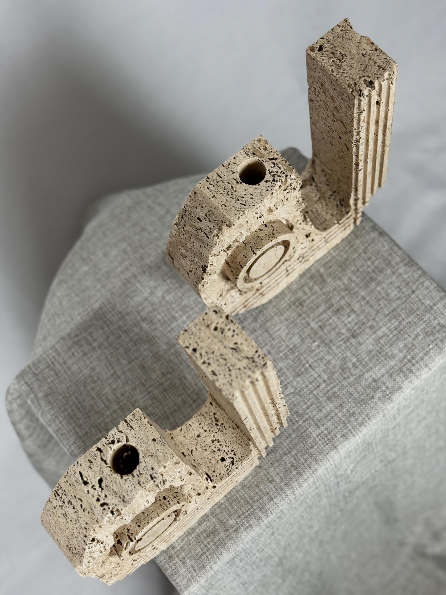 Italian Travertine Candle Holder Pair, Fratelli Mannelli Style