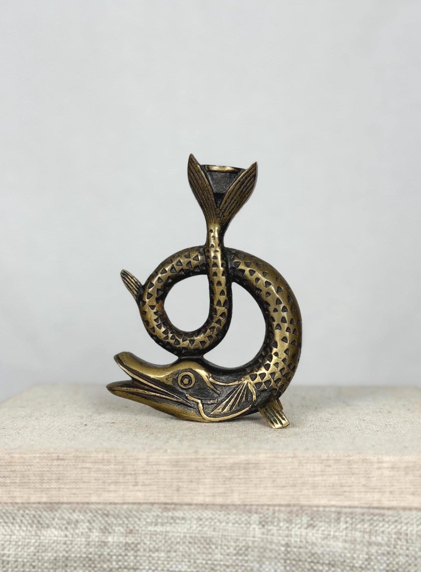 1950s French Bronze Sea Serpent Candlestick | Sculptural Candle Holder