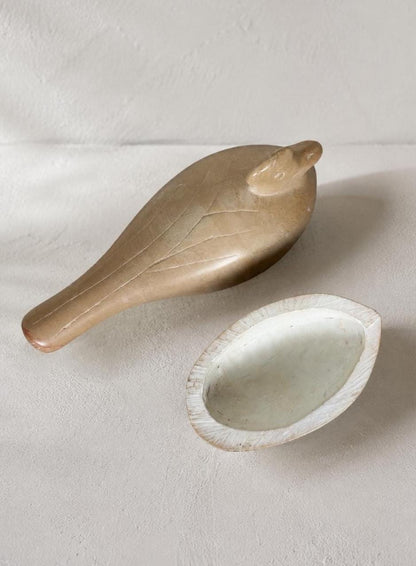 Carved Soapstone Bird Lidded Box