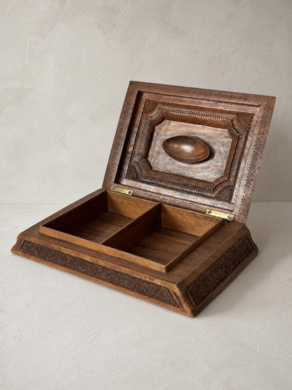 1940s Carved Wood Cigar Box