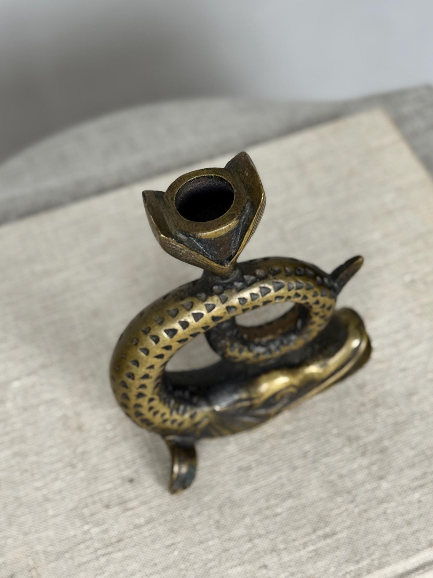 1950s French Bronze Sea Serpent Candlestick | Sculptural Candle Holder