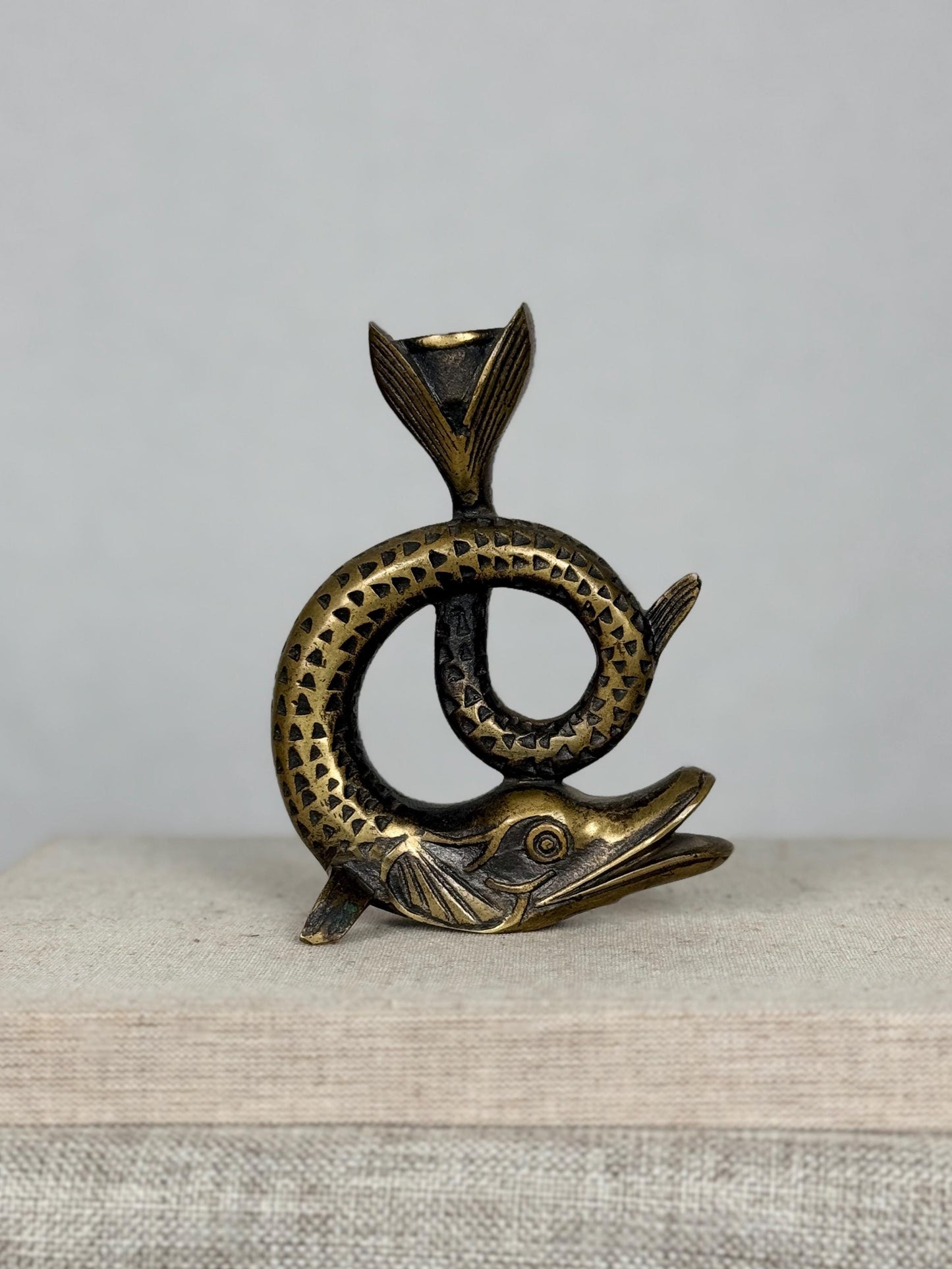 1950s French Bronze Sea Serpent Candlestick | Sculptural Candle Holder