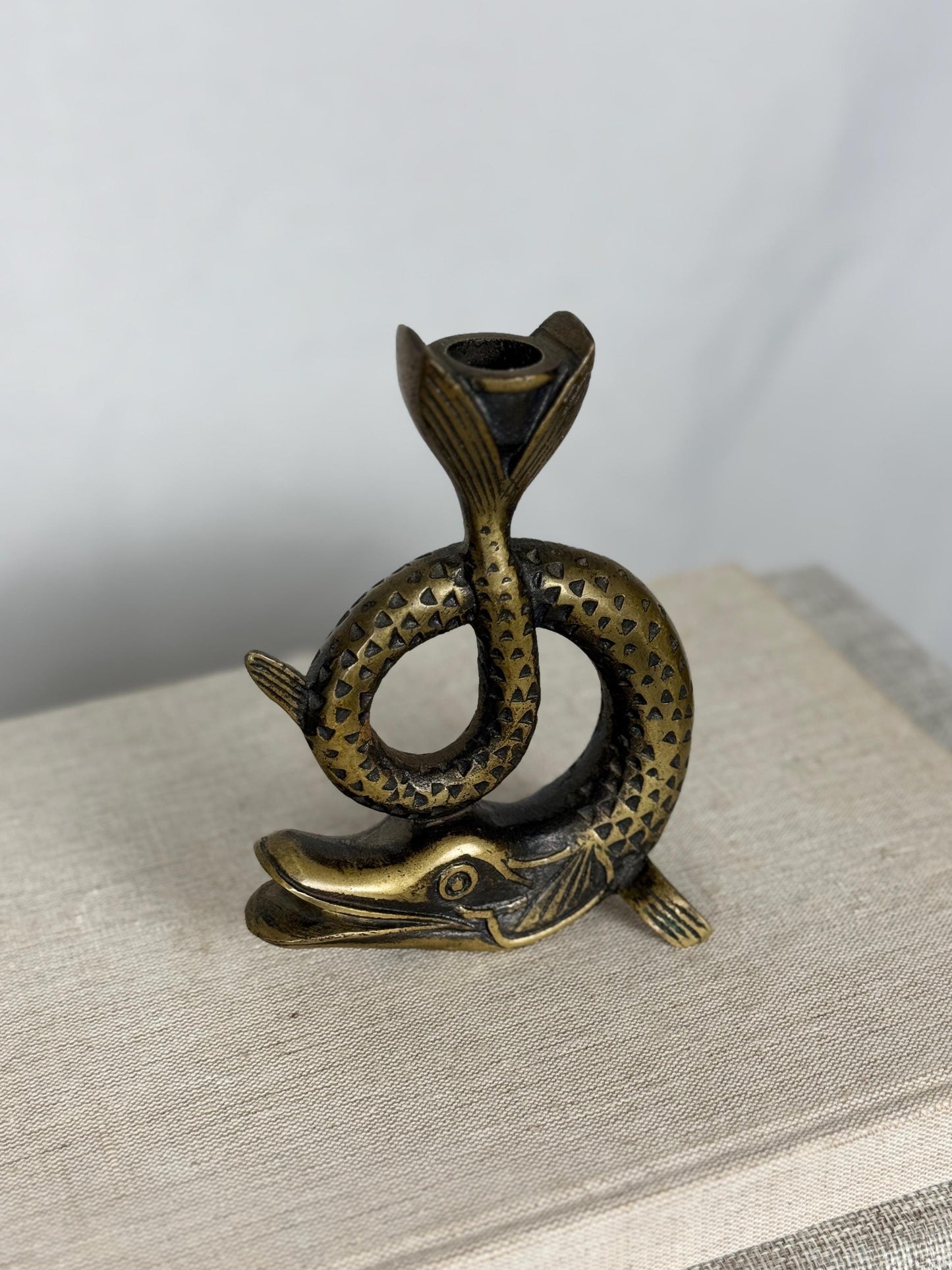 1950s French Bronze Sea Serpent Candlestick | Sculptural Candle Holder