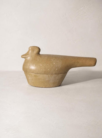 Carved Soapstone Bird Lidded Box