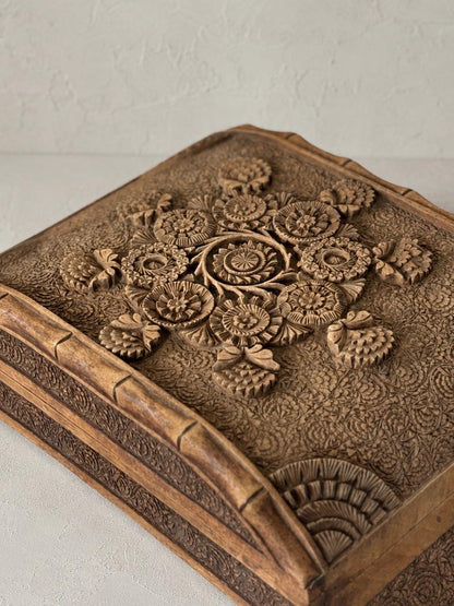 1940s Carved Wood Cigar Box