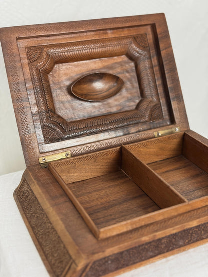 1940s Carved Wood Cigar Box